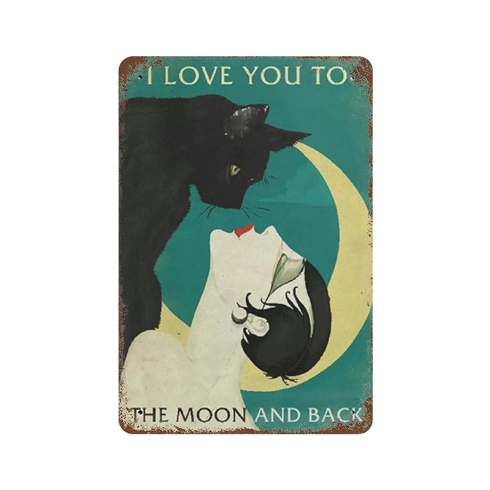 

Dreacoss Metal tin Sign，Retro Style， Novelty Poster，Iron Painting，Gift for Black Cat Lovers I Love You Coffee Shop Wall Art Cat