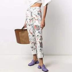 Women's Printed Trousers,Fashion High Street,High Quality Cotton Straight Leg Pants,Y2K,2024,Summer,New