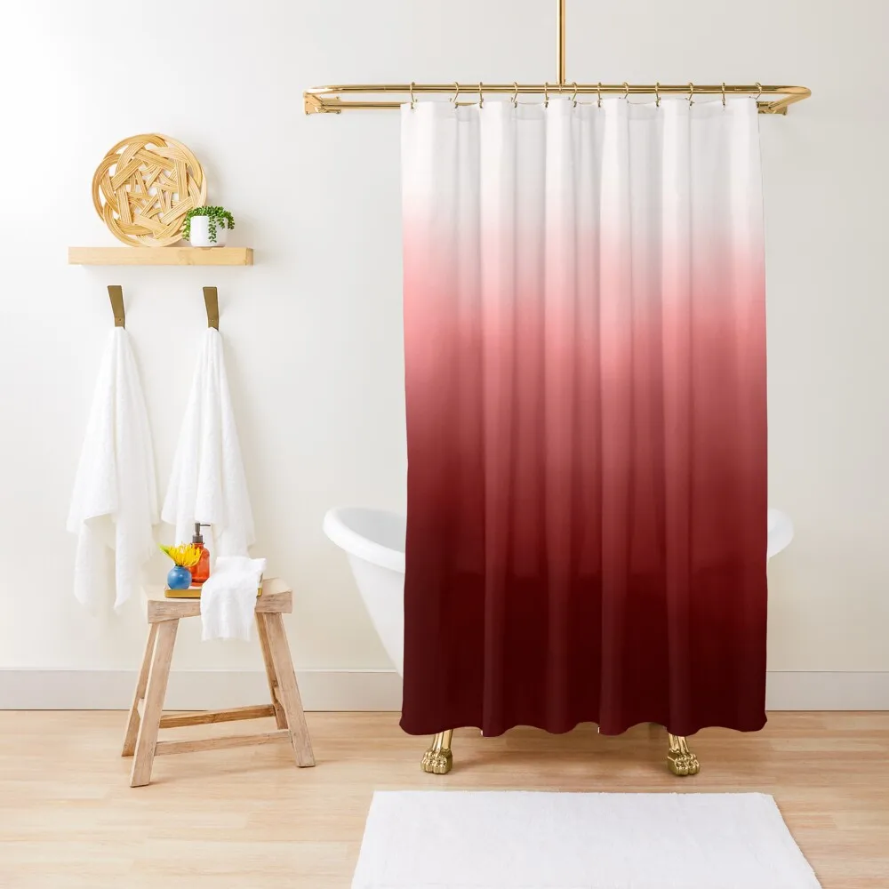 Crimson Red Gradient Ombre Boho Dip Dye Shower Curtain Bathroom Shower Cover Washable Waterproof Fabric Shower Curtain