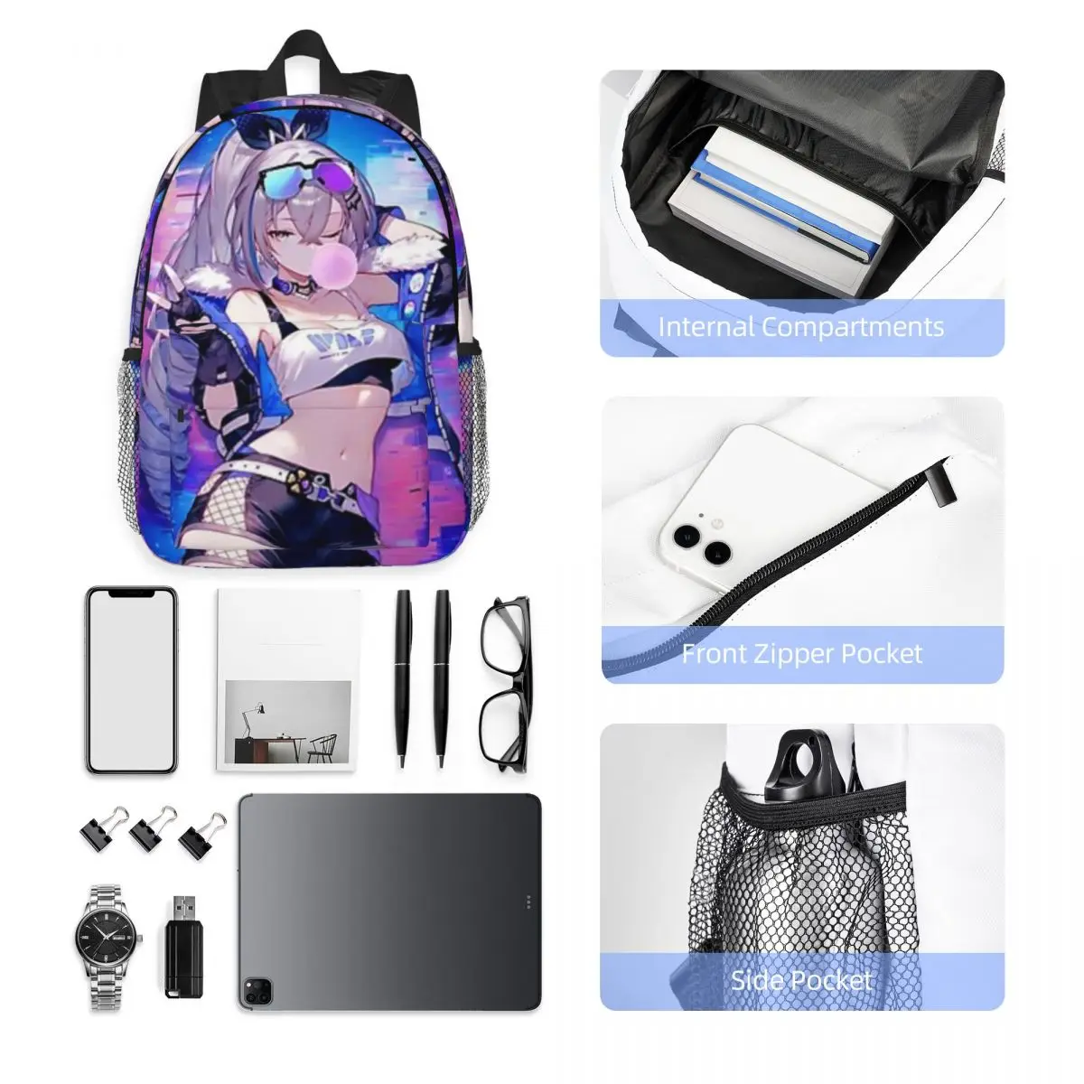 Silver Wolf Honkai Star Rail für Mädchen und Jungen, große Kapazität, Studentenrucksack, leichter, wasserdichter Rucksack, 38,1 cm