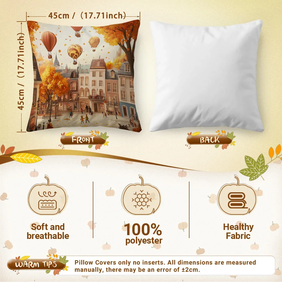 Autumn Town Cushion Pillowcase Printed Polyester 45x45cm Throw Pillowcover Decorative Sofa Cushion Pillowslip Home Decor