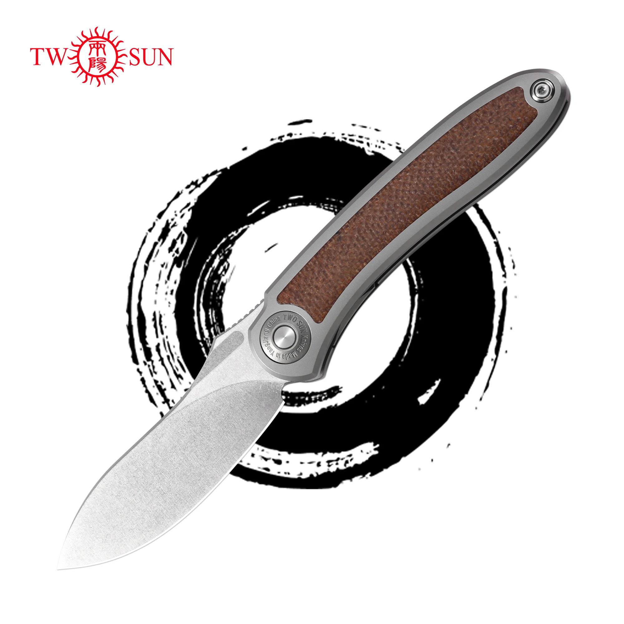 TWOSUN TS481 Tactical Folding Knife 14C28N Knife Blade Titanium Micarta Handle Outdoor Camping Hunting Cutting EDC Tool