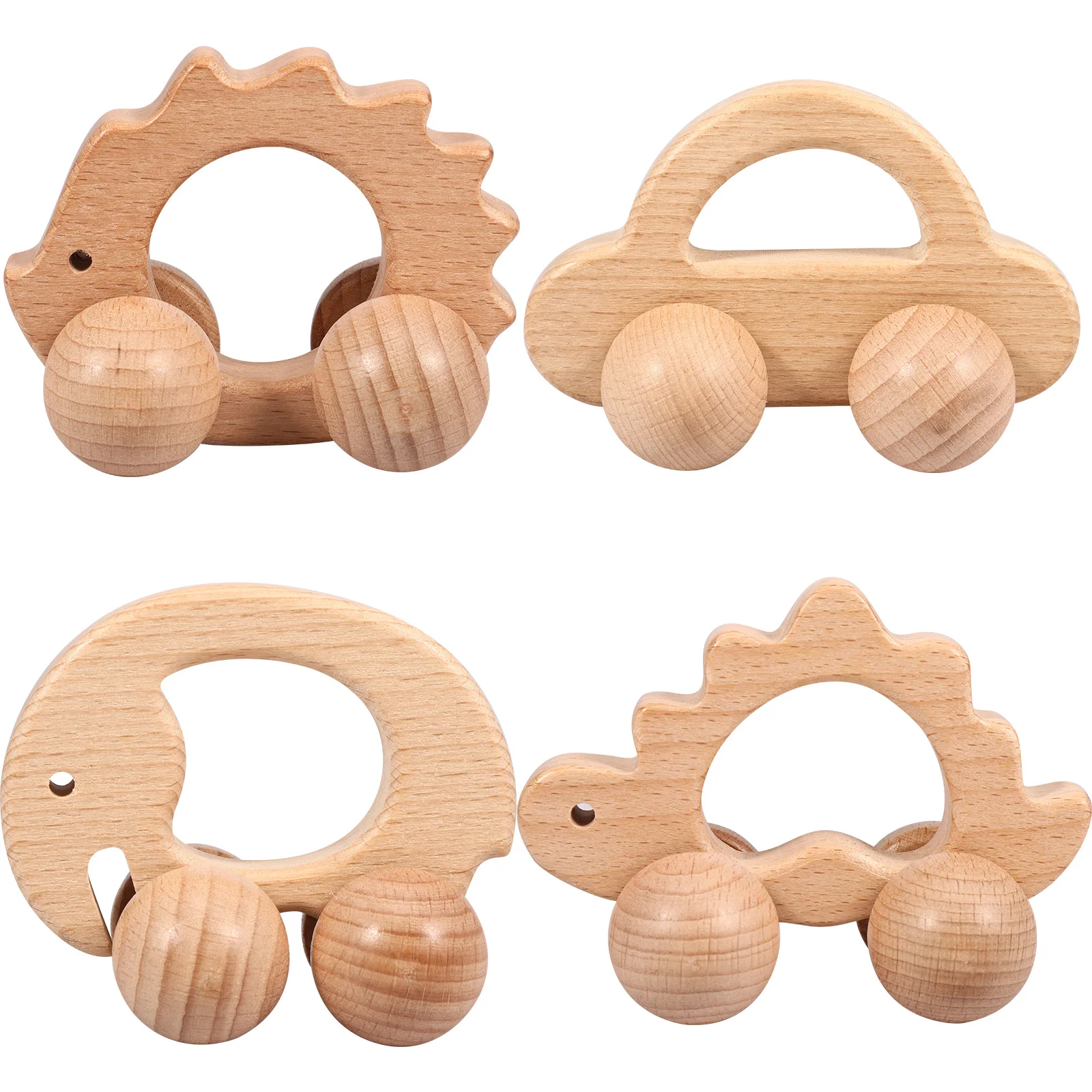 4 件套 Wooden Toys Cars for Babies 6 to 18 Months Baby Holding Car Wood Toy Baby Chewing Toys Montessori Cute Wooden Car Toy Natur