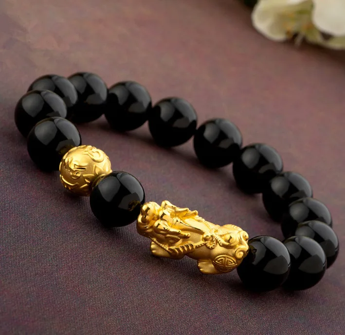 Pure 999 24K Yellow Gold Dragon Son Pixiu Beads Bracelet 2.1-2.3g