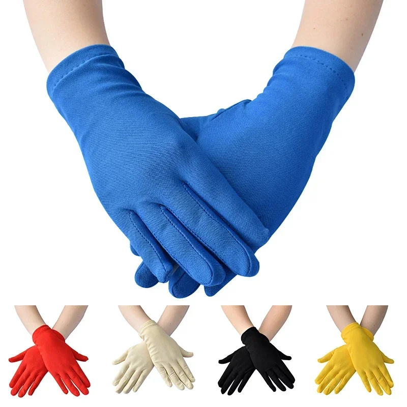 Men Party Etiquette Short Gloves Stretch Sun Protection Full Finger Mitten Black Spandex Silk Elastic Driving Gloves for Women