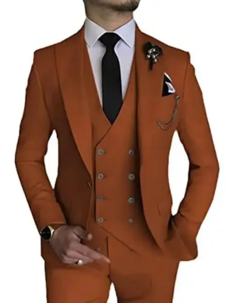 بدلة رسمية كلاسيكية للرجال باللون البيج 3 قطع سترة ذات طية صدر السترة مزدوجة الصدر وسراويل أنيقة لحفلات الزفاف وحفلات العشاء #5