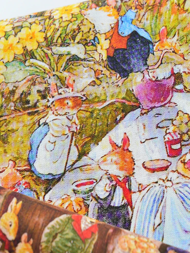 Pure Cotton Fabric Wild Rose Village Fox Village Story Cartoon Field Mouse Fox Rabbit by Half Meter