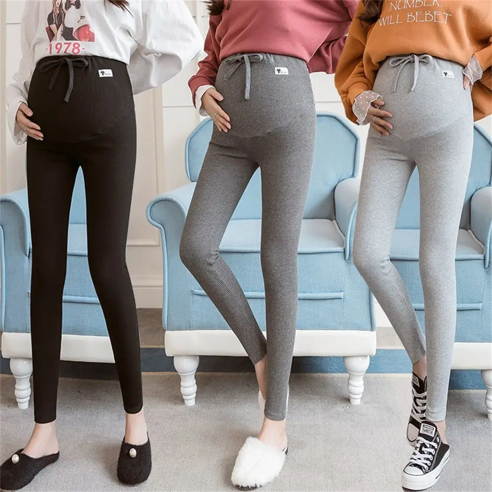 Gravidez, Leggings elásticas de maternidade, Skinny, Cintura alta, Listrado, Ajustável, Perna pequena, Casual