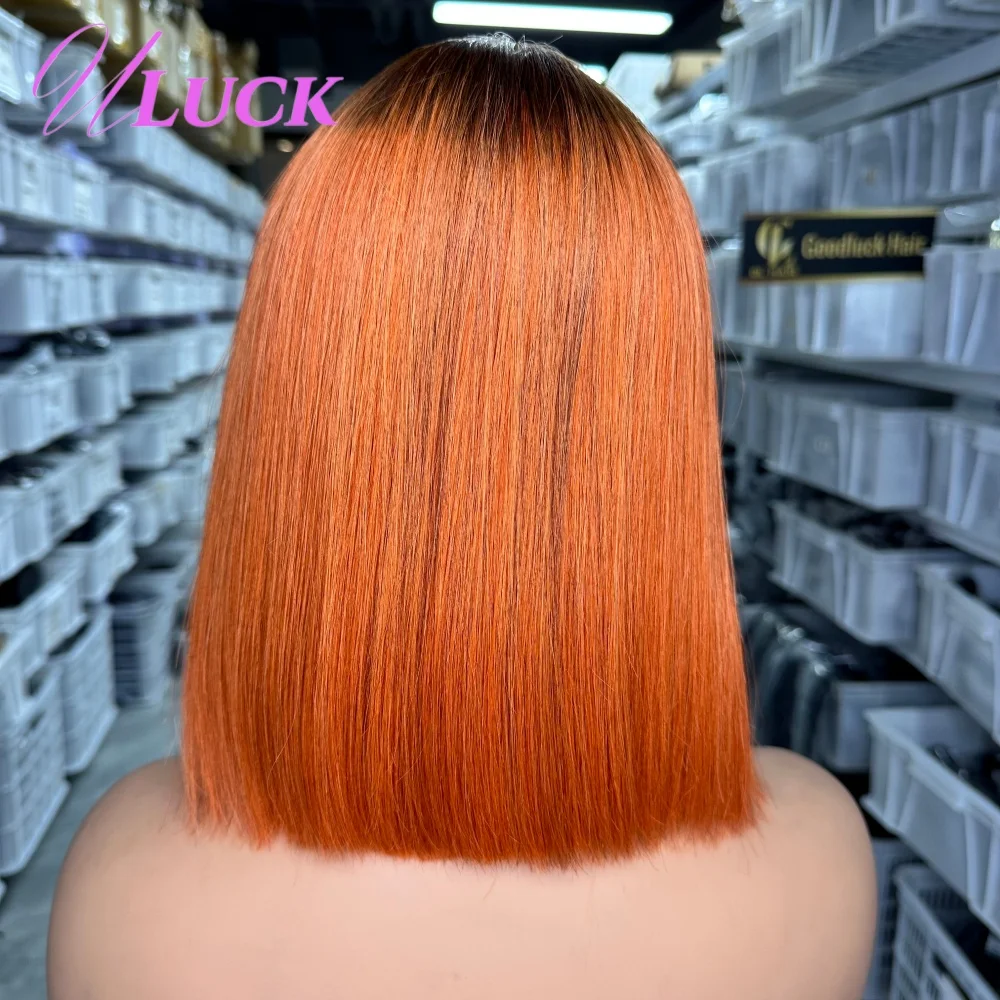 Uluck Doppio Disegnato Breve Rettilineo Bob Parrucche Ombre Ginger Colore Parrucche Dei Capelli Umani 300% Densità 2x6 Parrucche Frontali Del Merletto Per Le Donne Nere