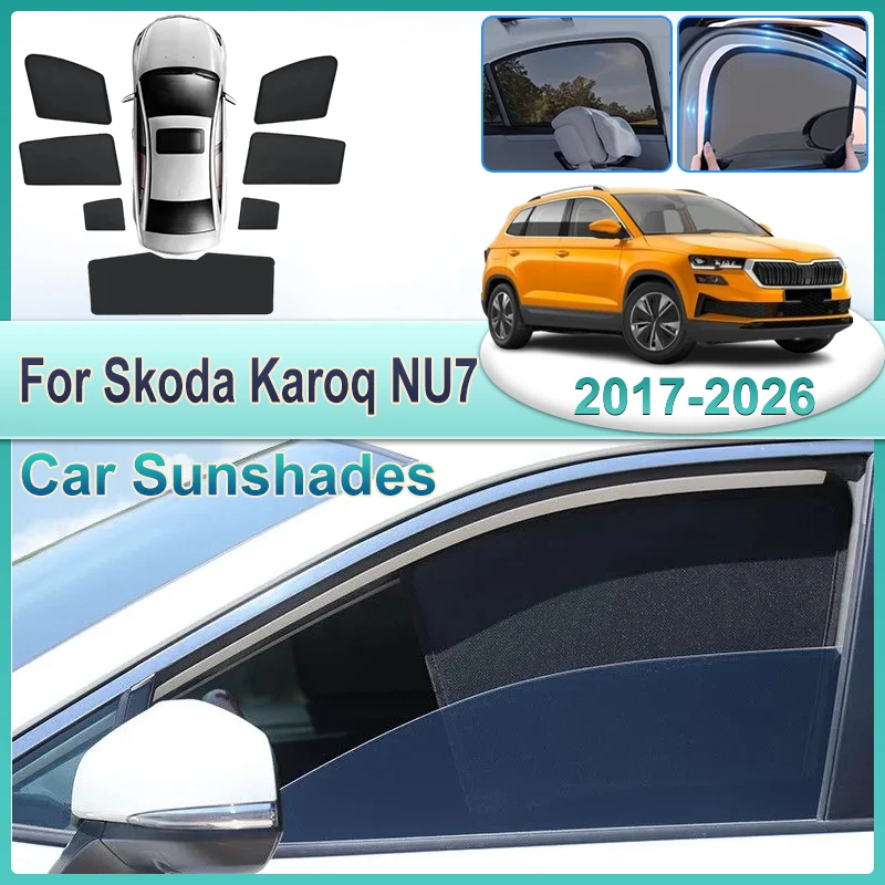 Car Sunshades For Skoda Karoq NU7 Accessories 2017-2026 Sun Shades Anti UV Visors Heat Protective Cover Parasol Net Auto Parts