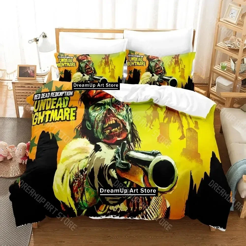 Exquisite 3D Print Red Dead Redemption Undead Nightmare Bedding Set Cartoon Anime Three-piece Set Adult Kid Bedroom Duvetcover