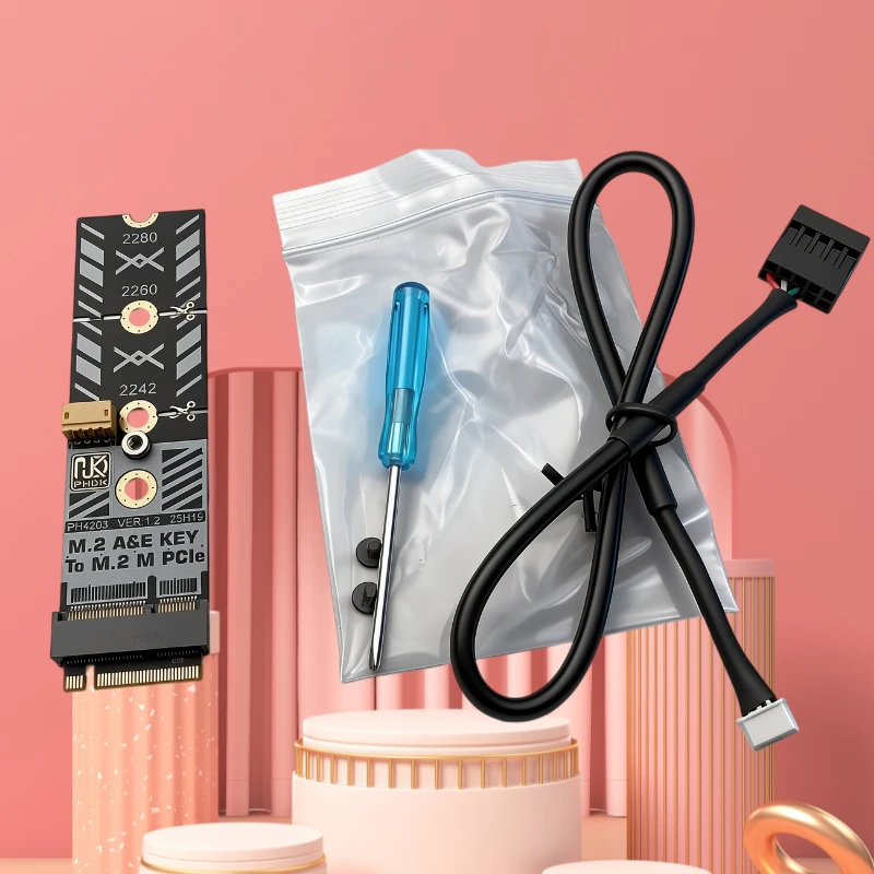 M.2 E Key to M.2 M Key PCIe Adapter Card Converter WiFi Wireless Slot Convert to NVMe M.2 Riser Card Support 2242 2260 2280 Size