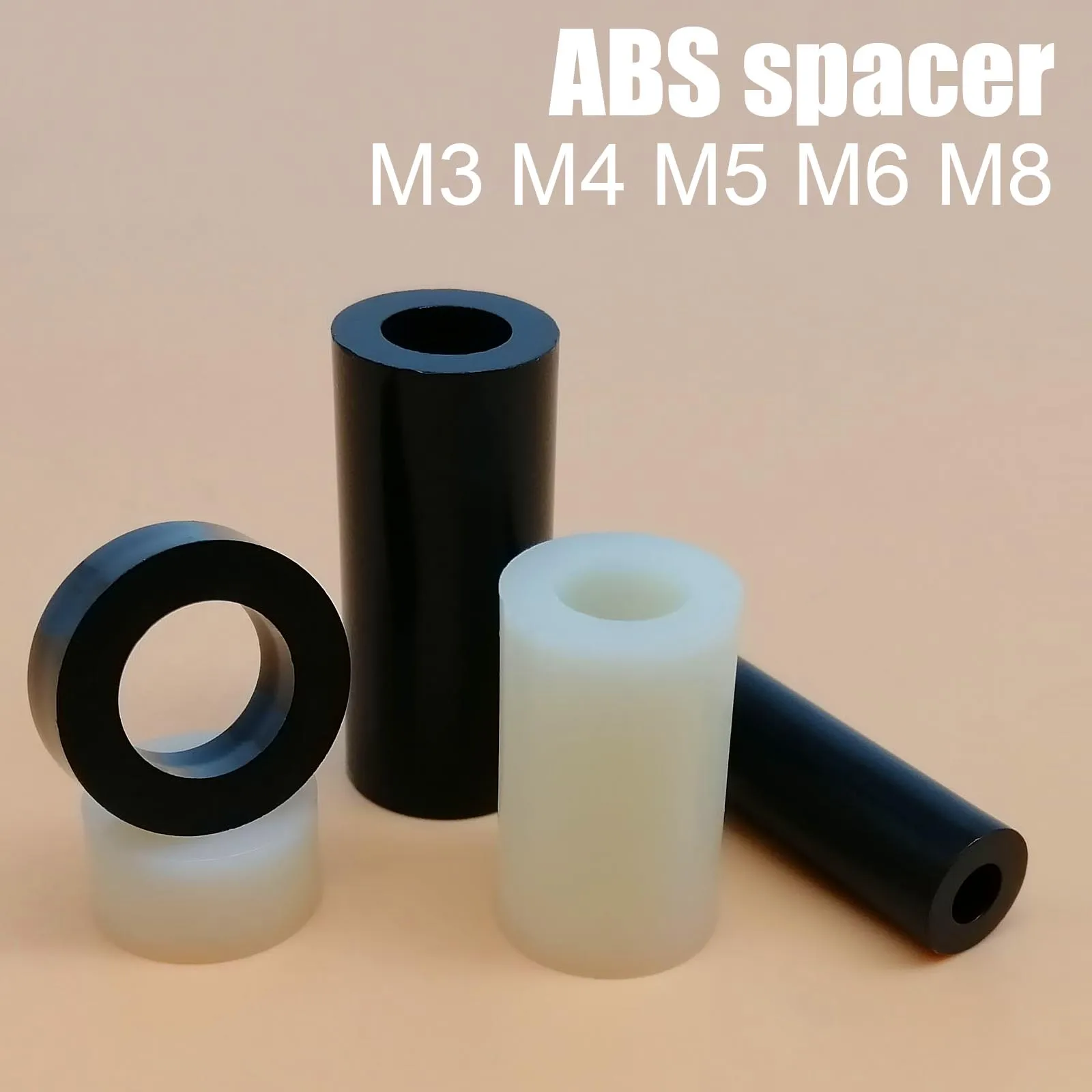50pcs M3 M4 M5 M6 M8 Black White ABS Nylon Non-Threaded Spacer Hollow Round Standoff Washer for PCB Board Support TV Install