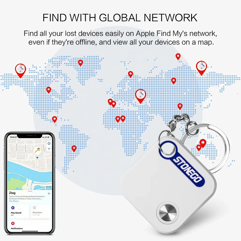 Rastreador GPS Bluetooth STONEGO Rastreamento de localização de alta precisão via Apple Find My AirTag Substituição MFI Smart ITag