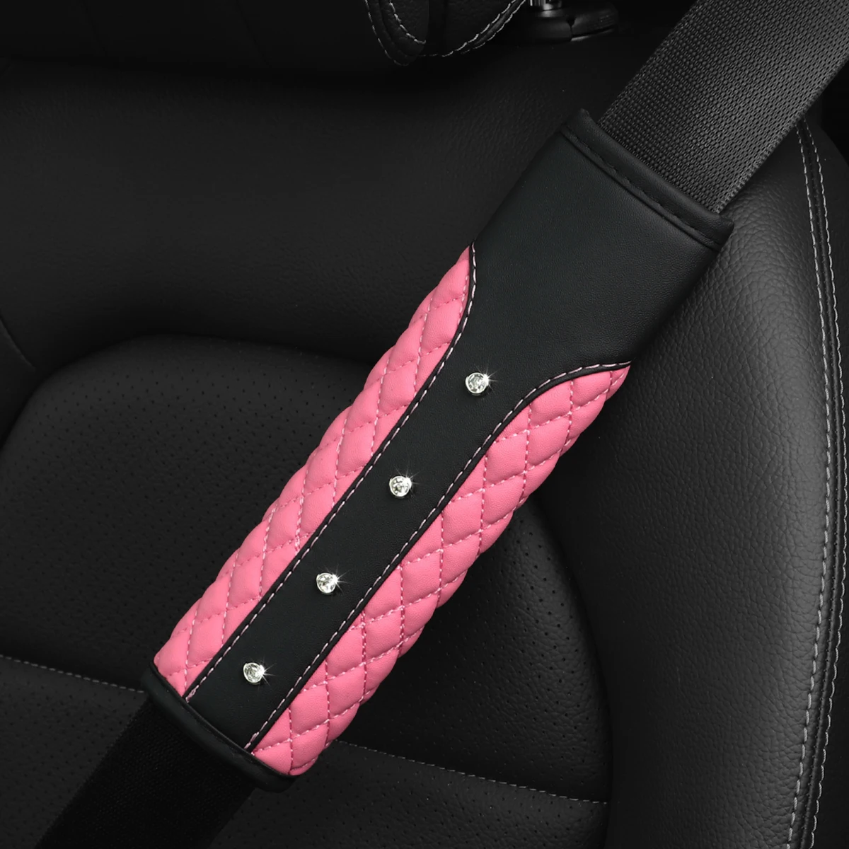 1 diamond-encruped Blingbling Faux sheepskin car accessory Seat belt shoulder protector Comfortable anti-tightening safety strap