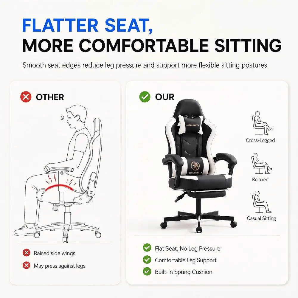 Desk Computer Gaming Chair - High Back Ergonomic Oice Chair with ootrest and Lumbar Support, Swivel Comy Home Gamer Video Game C view 4