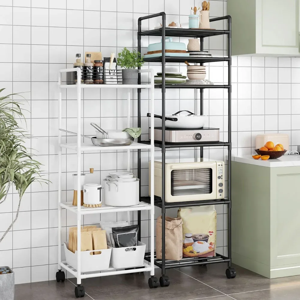 1pc Floor-Standing Bathroom Storage Rack Room Punch-Free Storage Rack With Pulleys Home Storage Organization Accessories