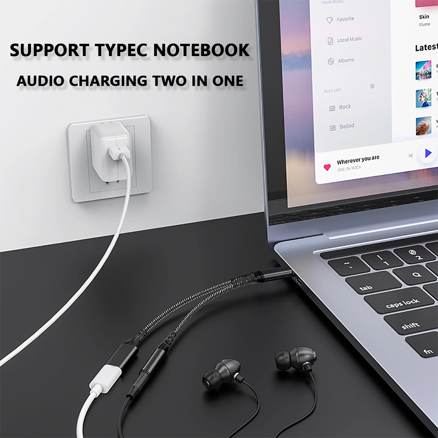 GAZ-CB43 Two In One Multi-Function Type-c To 3.5mm Audio Adapter PD60W Charging Song Listening Call Fast Charging Adapter