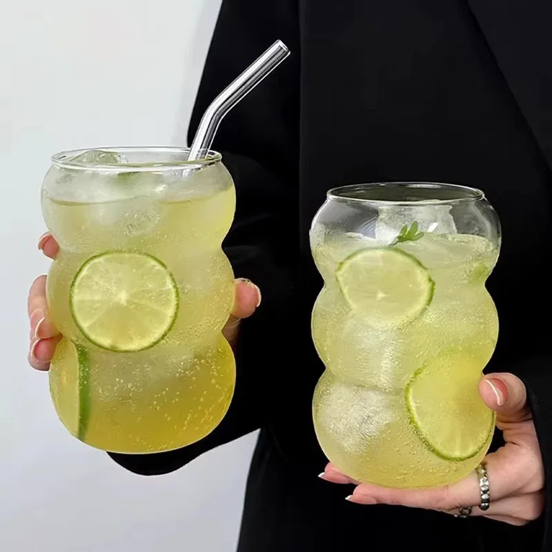 YWDL 350/550ml Transparent Glass Cup Cold Coffee Cup With Straw Dessert Juice Milk Drinkware Mug Party Cocktail Glasses Teacup