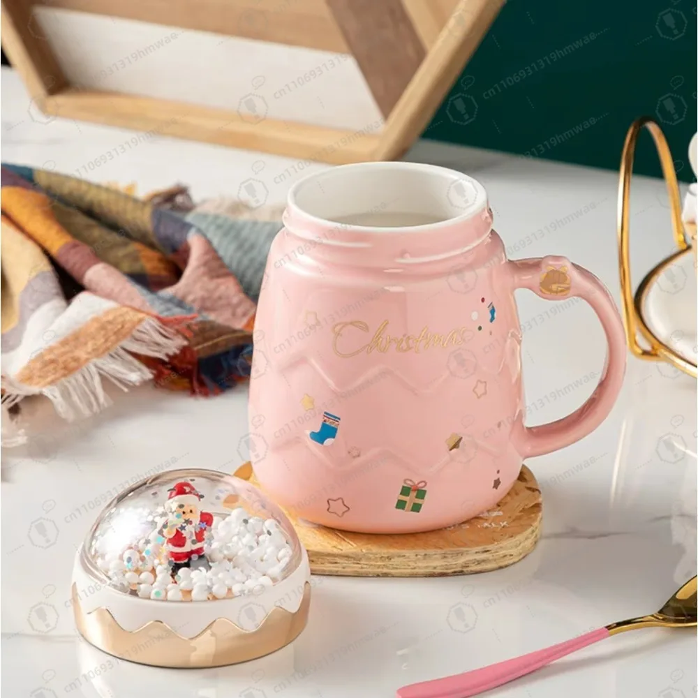 

Creative Christmas ceramic coffee cup, cartoon cover high-value water cup, microwave oven available
