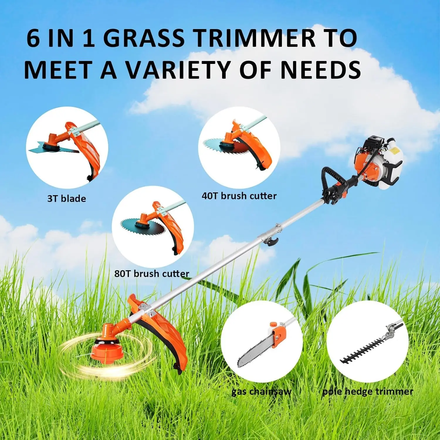 String Trimmer,52cc 6 in 1 Multi Functional Garden Trimming Tools, Weed Eater Gas Powered Hedge Trimmer Lawn Edger,