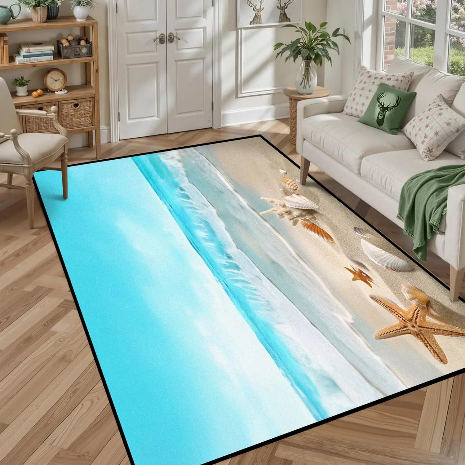 Ocean starfish Beach Rug Nuatical Area Rugs for Bedroom Dorm Living Room Blue Coral Hawaiian Throw Rug Floor Mat Pad Doormat