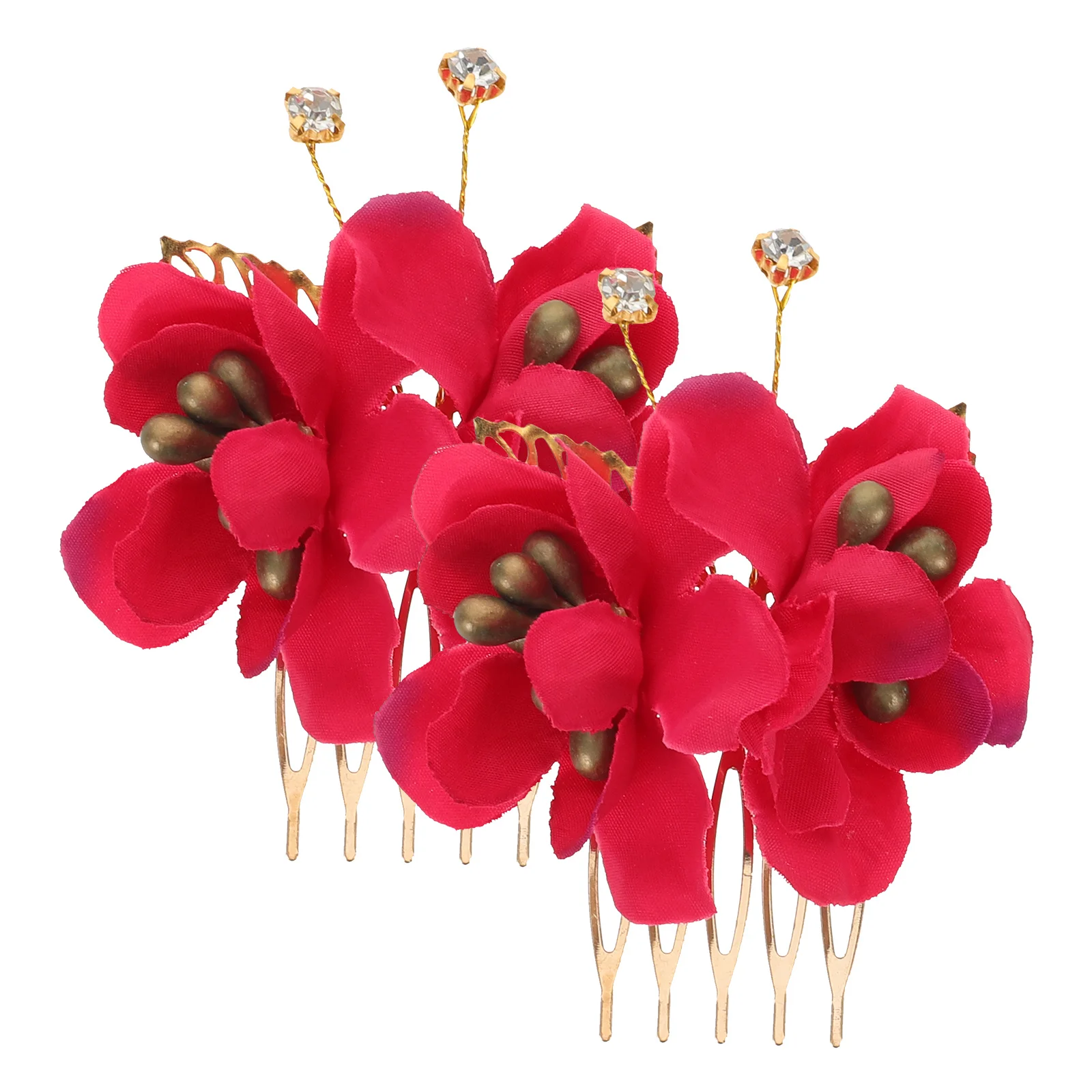

2Pcs Wedding Hair Side Combs Red Rose Artificial Flowers Elegant Bridal Hair Clips Beach Clip Barrettes Romantic Floral