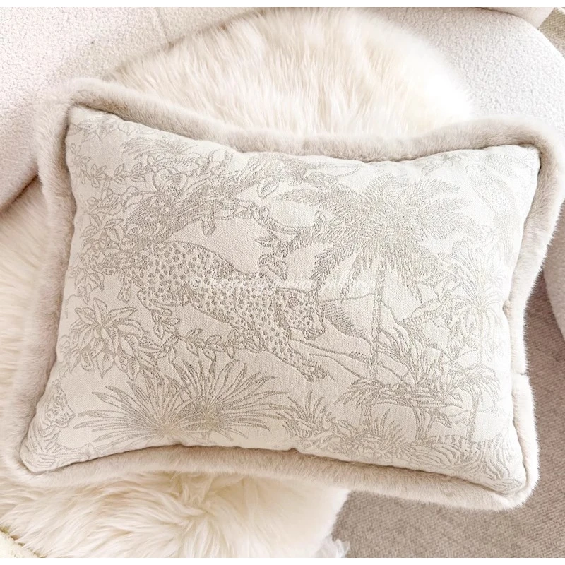 GUVINCI Modern Natural Sense Style Accent Lumbar Pillow Case Shells Leopard Jungle Plant Decorative Cushion Cover With Fringing