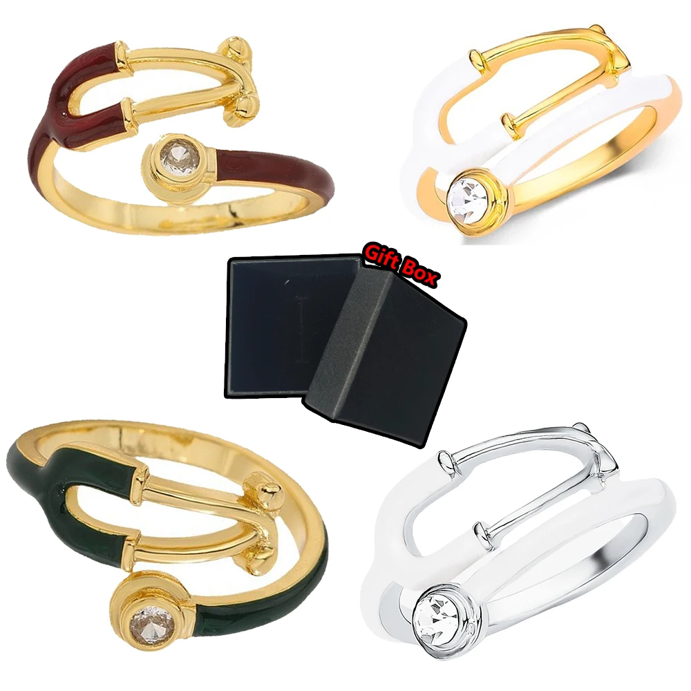 4 Colors Stethoscope Open Rings with Crystal Medical Medicine Adjustable Ring Jewelry for Doctor Nurse Gifts