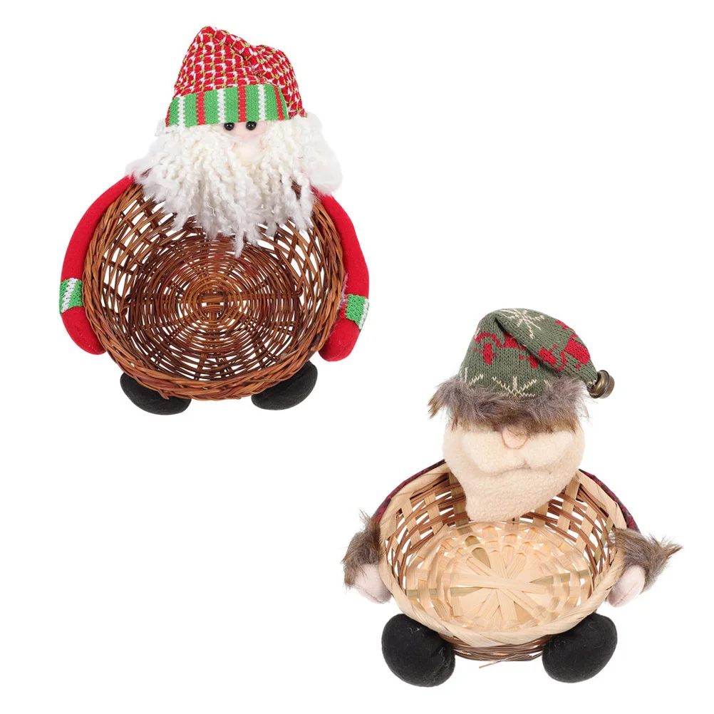 

2Pcs Christmas Candy Baskets Xmas Snack Storage Containers Creative Holiday Decor Candy Tray Table Ornament Decorative Basket