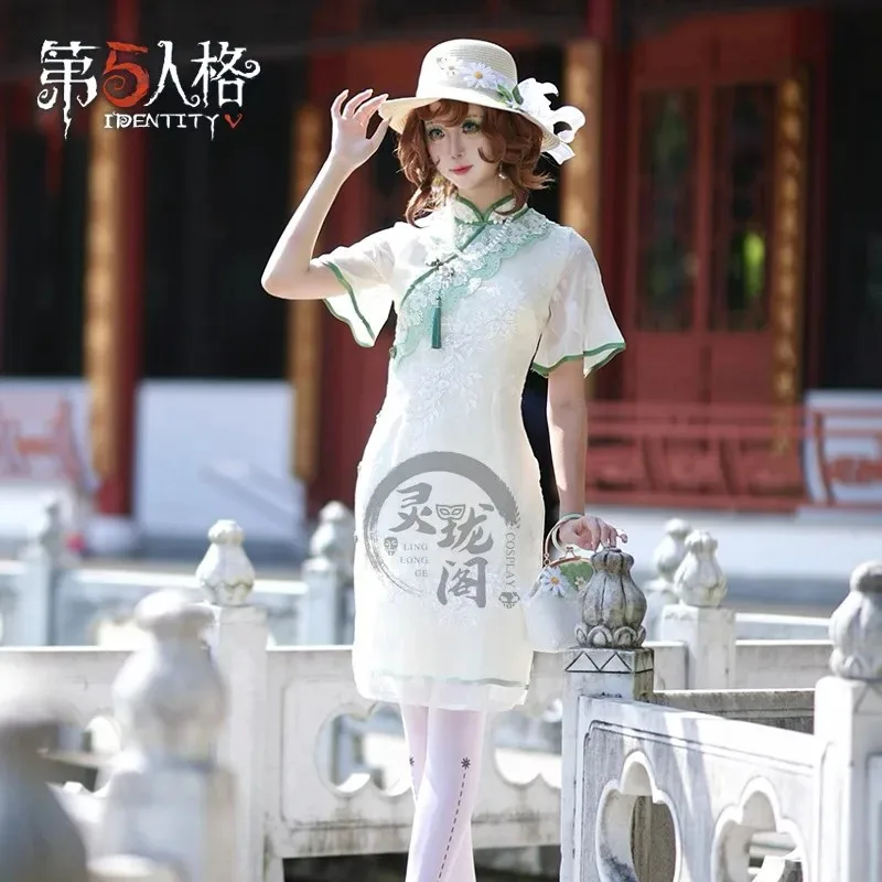 Gioco: Identità V Emma Woods Costume Cosplay Giardiniere Cappello Borsa Vestito Cos Abbigliamento Completo West Lake Cheongsam Gioco di ruolo Donna Set iii