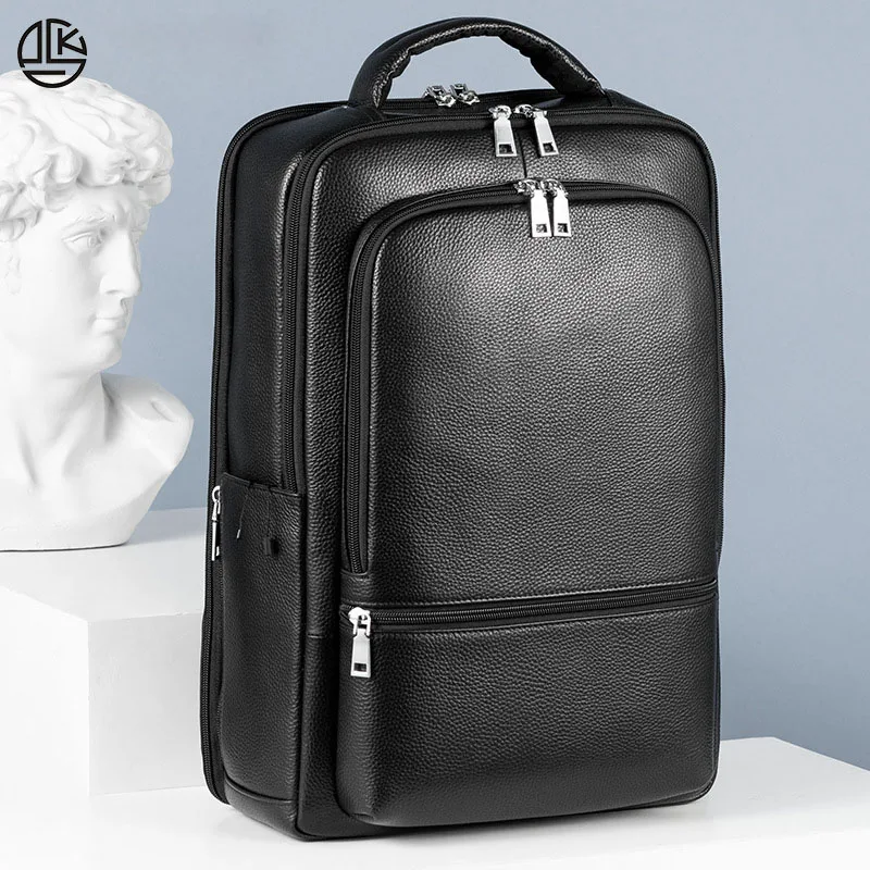 

New Cow Genuine Leather Men Backpacks Real Natural Leather Student Backpack Luxury Brand Large Computer 15.6 16 Inch Laptop Bag