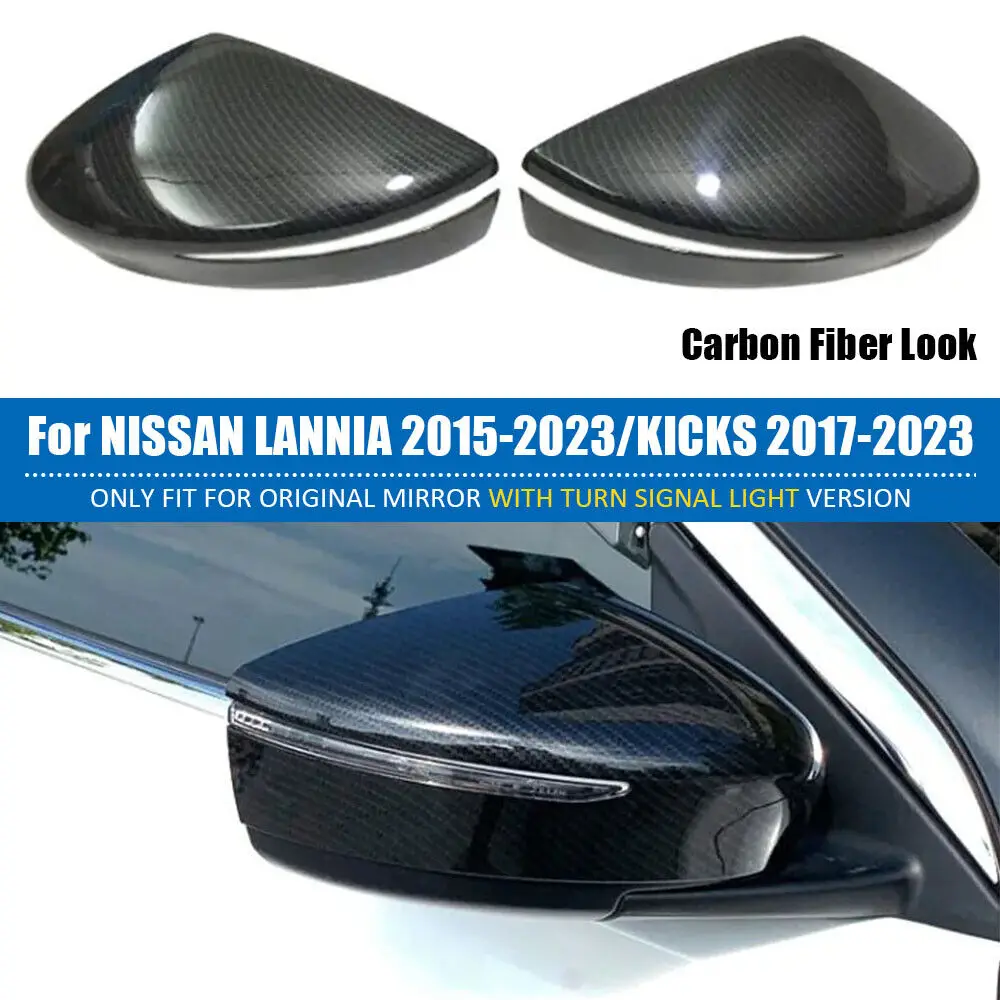 For Nissan Kicks Lannia BlueBird 2015-2023 Car Rearview Side Mirror Cover Wing Cap Exterior Sticker Door Rear View Case Trim ABS