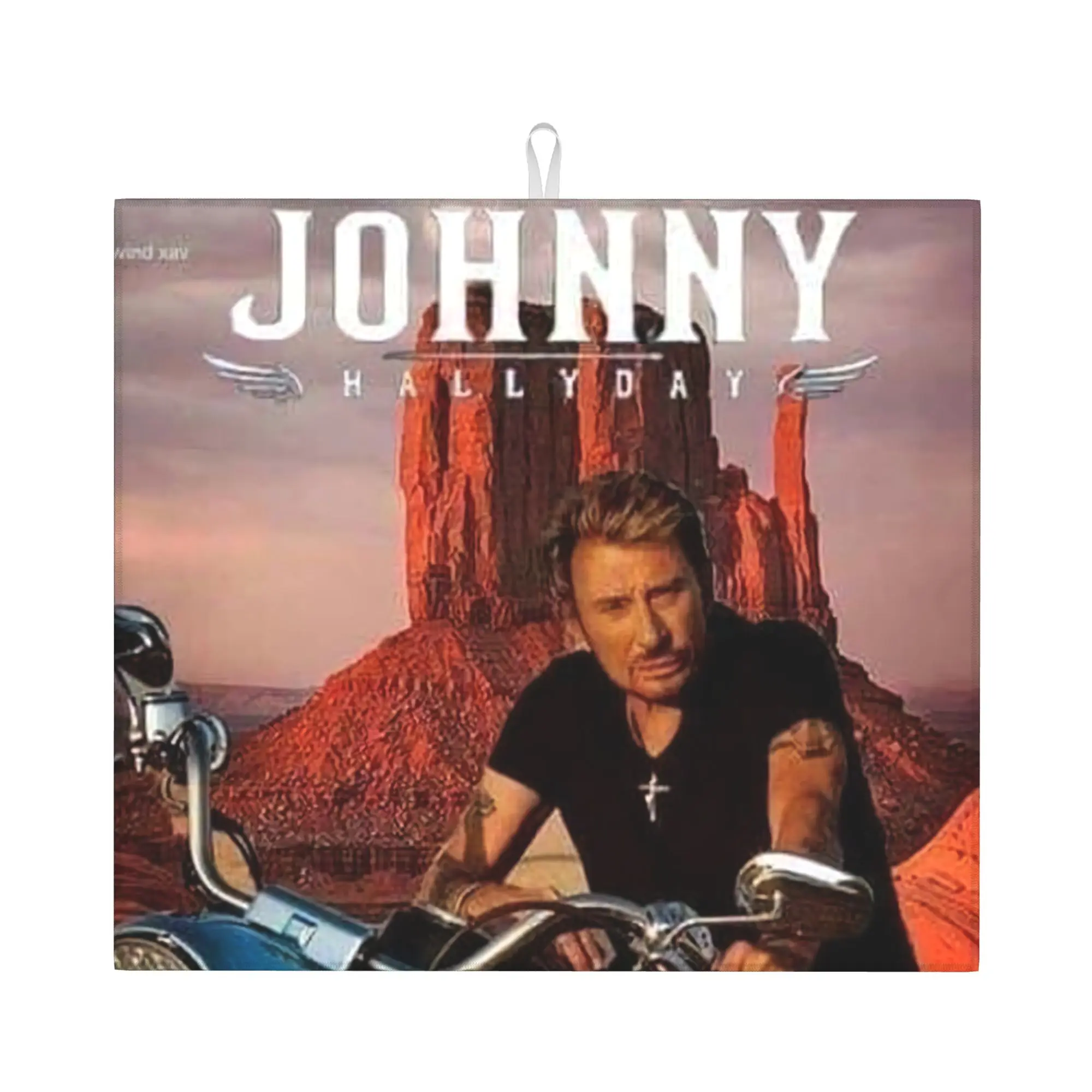 Drying Mat For Kitchen Motorcycle Johnny Hallyday Water Absorbent Waterproof French Rock Singer Kitchen Counter Protector Mat