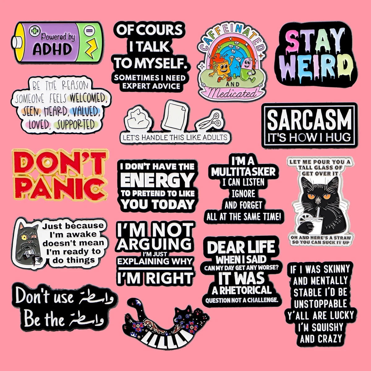 Funny ADHD Quotes Enamel Pins Cartoon Animals Cats Brooch Lapel Pin Badge on Backpack Clothing Accessories Fashion Jewelry Gifts