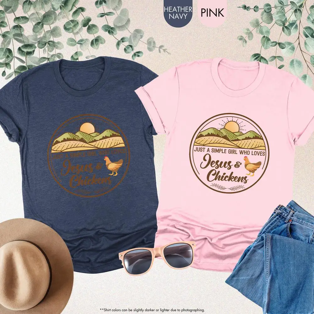 

Jesus and Chickens Shirt, Simple Girl Shirt, Chicken Lover Shirt, Christian Farmer Shirt,women Chicken Shirt,farming Shirt