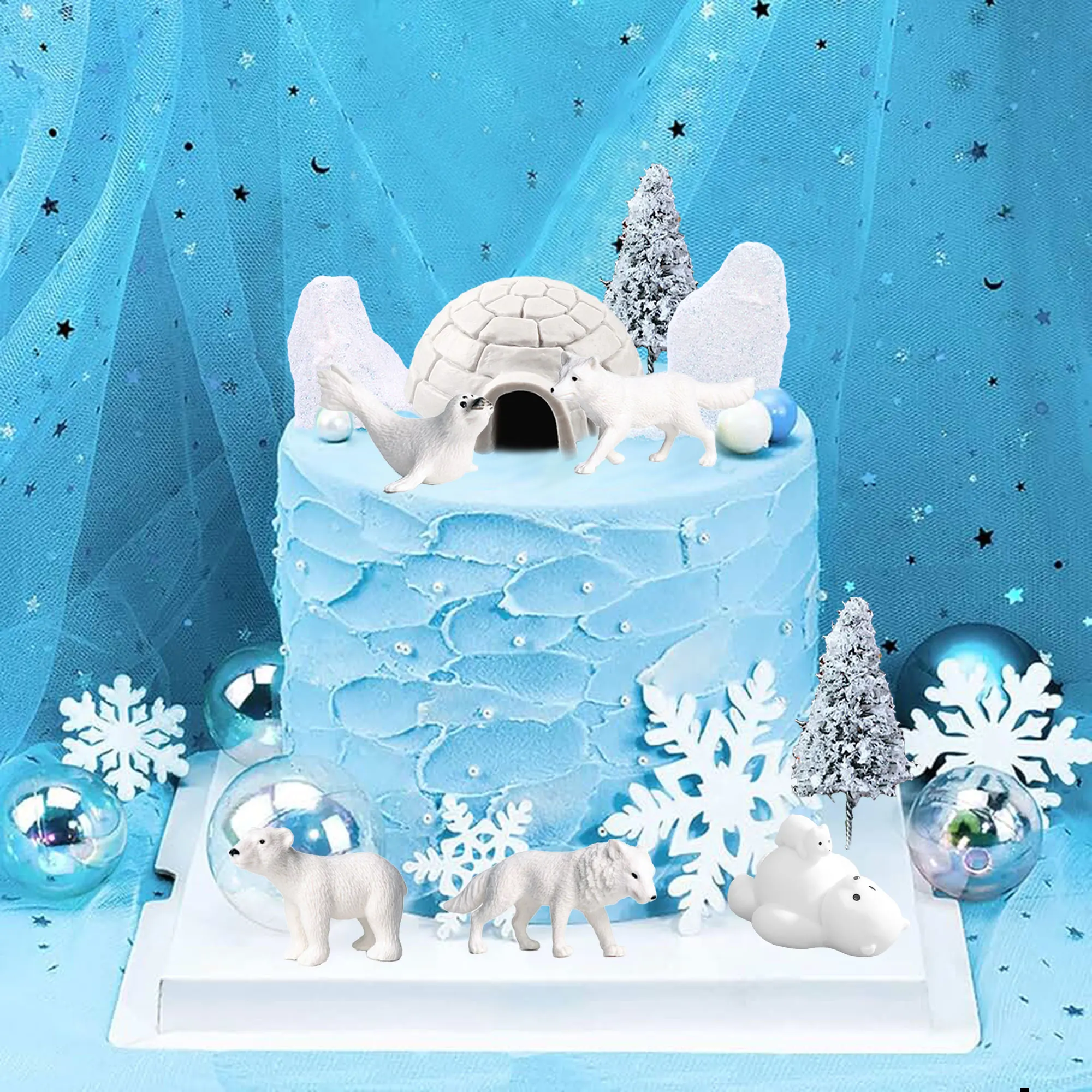 LaVenty Polar Bear Animal Cake Topper Antarctic Animal Birthday Party Supplies Winter Wonderland Party Favors