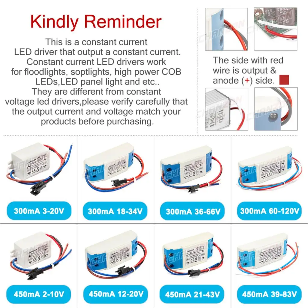 Driver de LED externo de corrente constante 1W 3W 5W 10W 20W 36W 50W 300mA 450mA 600mA 900mA 1500mA Transformador de iluminação de isolamento