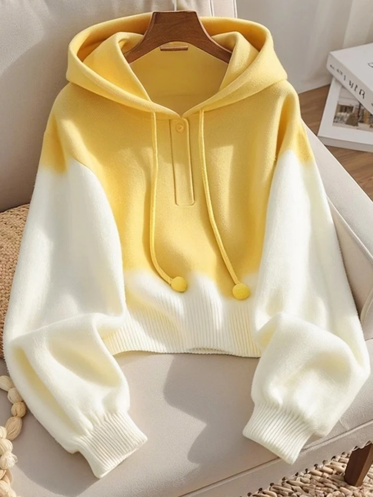 

Retro Loose Lazy Sle High-End Feeling Hoodie Knitwear 2025 Early Autumn New Women's Faionable Knitted Sweater