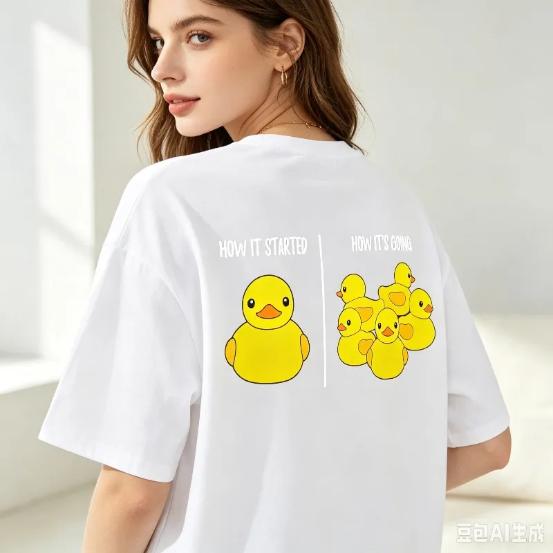 How It Started How It's Going Back Print T‑Shirt Yellow Rubber Duck Family Cartoon Graphic Meme Humor Women Casual Short Sleeve