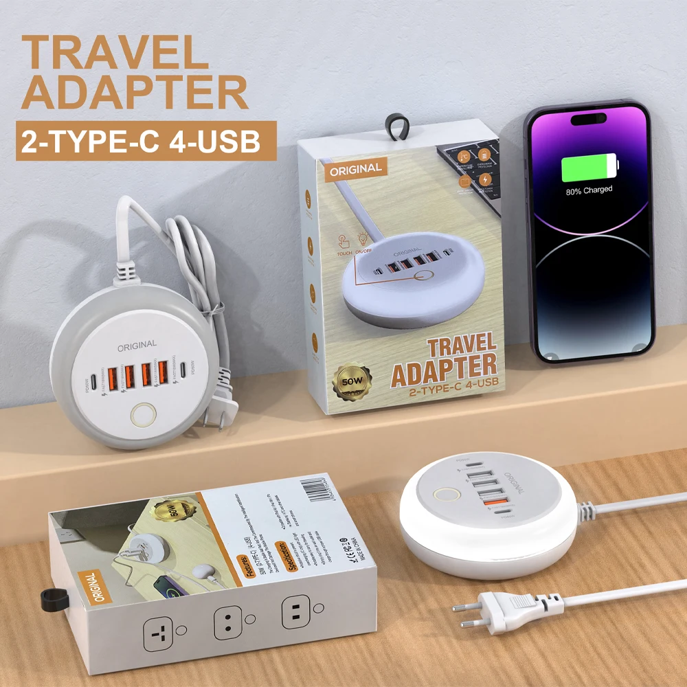 50W Multiport USB Charger PD Type C Fast Charging USB C Phone Charge Wall Charger USB Hub Adapter 6 Ports Travel Quick Chargers