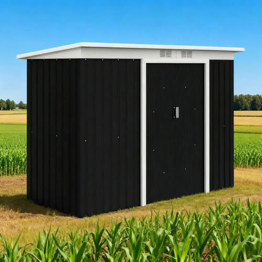 Dark Gray Garden Storage Shed  Outdoor Storage Shed 9' x 4'  Tool House with Double Lockable Doors for Backyard, Patio, Lawn, Garage,