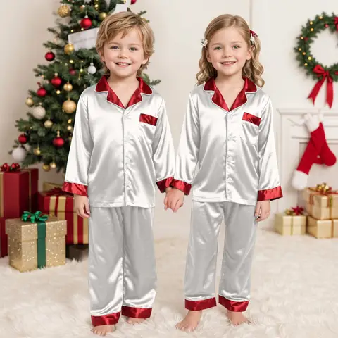 Children Christmas Pajamas Matching Sets 2025 Silk Satin Plus Size Casual Set For Family Sleepwear Holiday Popular Clothes