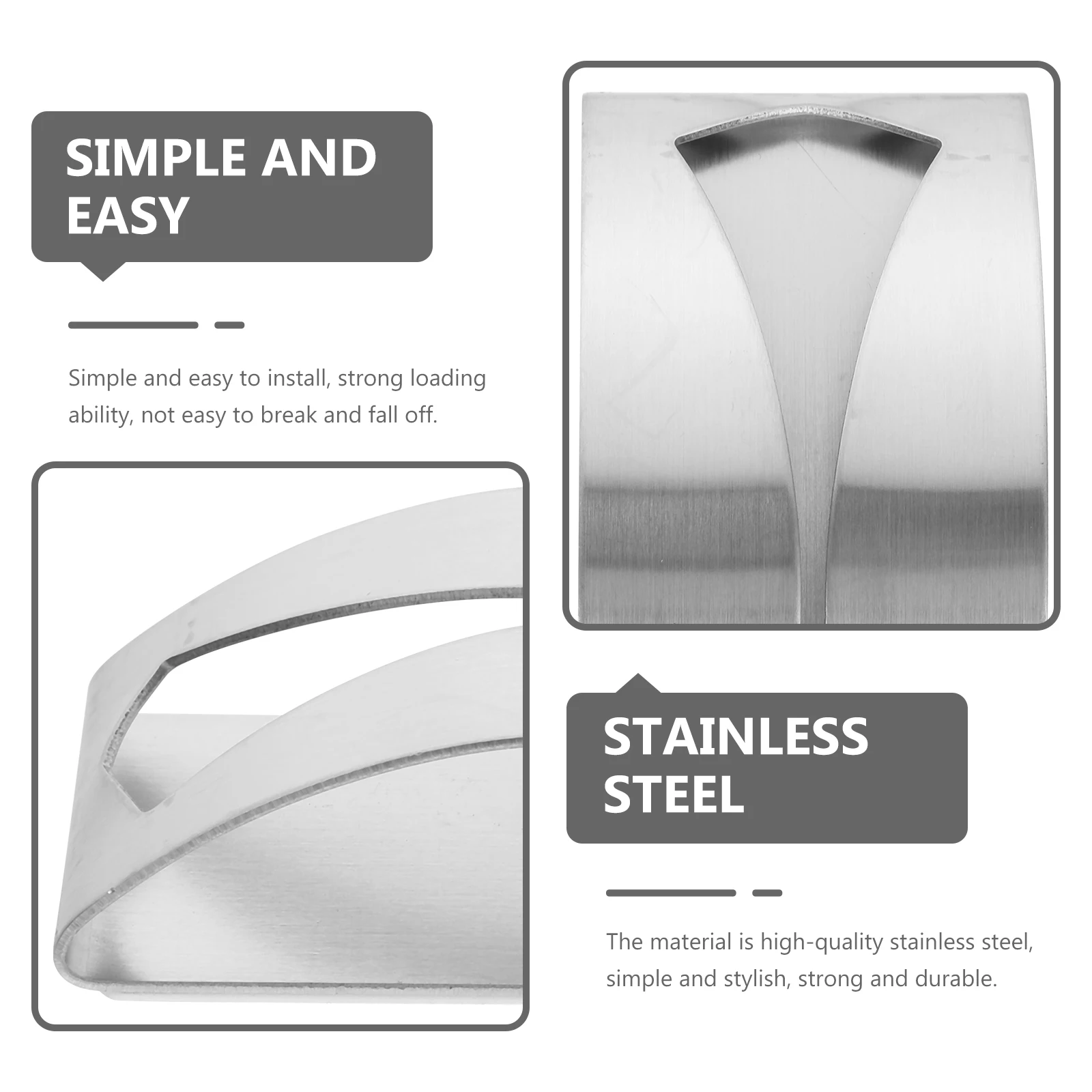 

4pcs Wall-Mounted Hooks Stainless Steel No Drilling Easy Install Heavy Duty Bathroom Kitchen Storage Hook Nail Free Towel Hanger