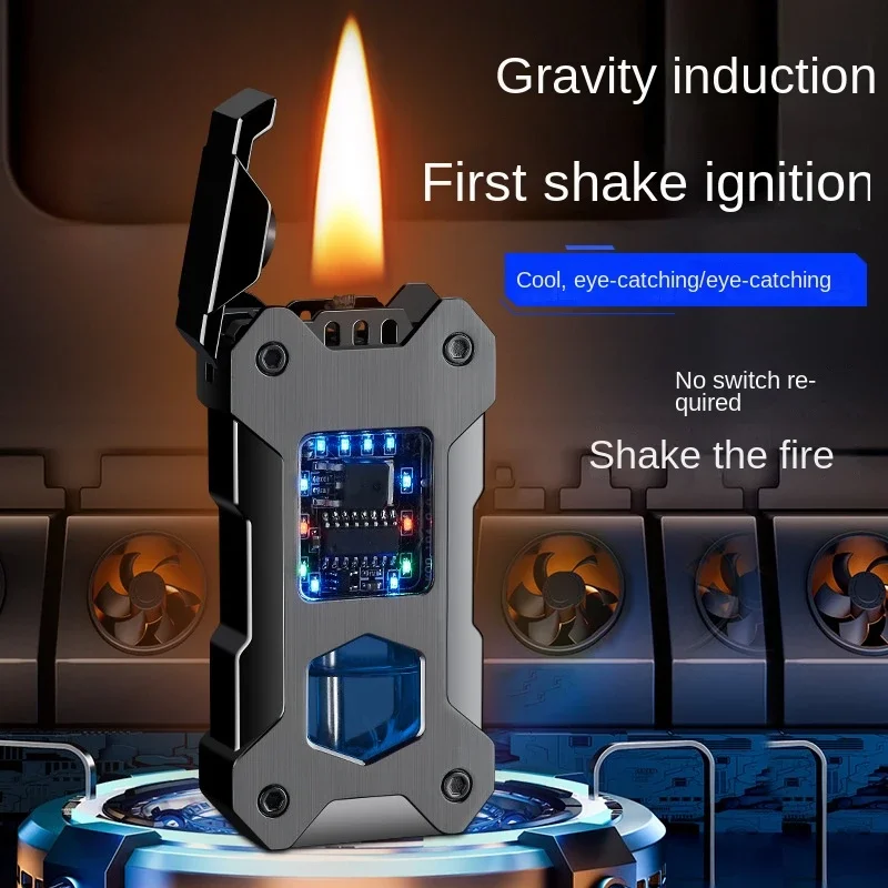 Metal Mechanical Oil Electric Hybrid Lighter Windproof Gravity Induction Ignition Transparent Gas Window Kerosene Lighter