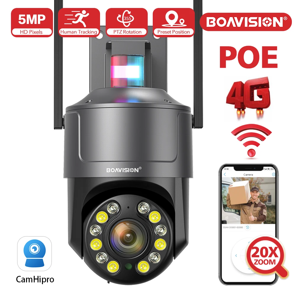 

5MP 20X Zoom Outdoor Surveillance Camera PTZ WIFI 4G POE Red Blue Warning Lights Human Detection Auto Tracking Security Camera