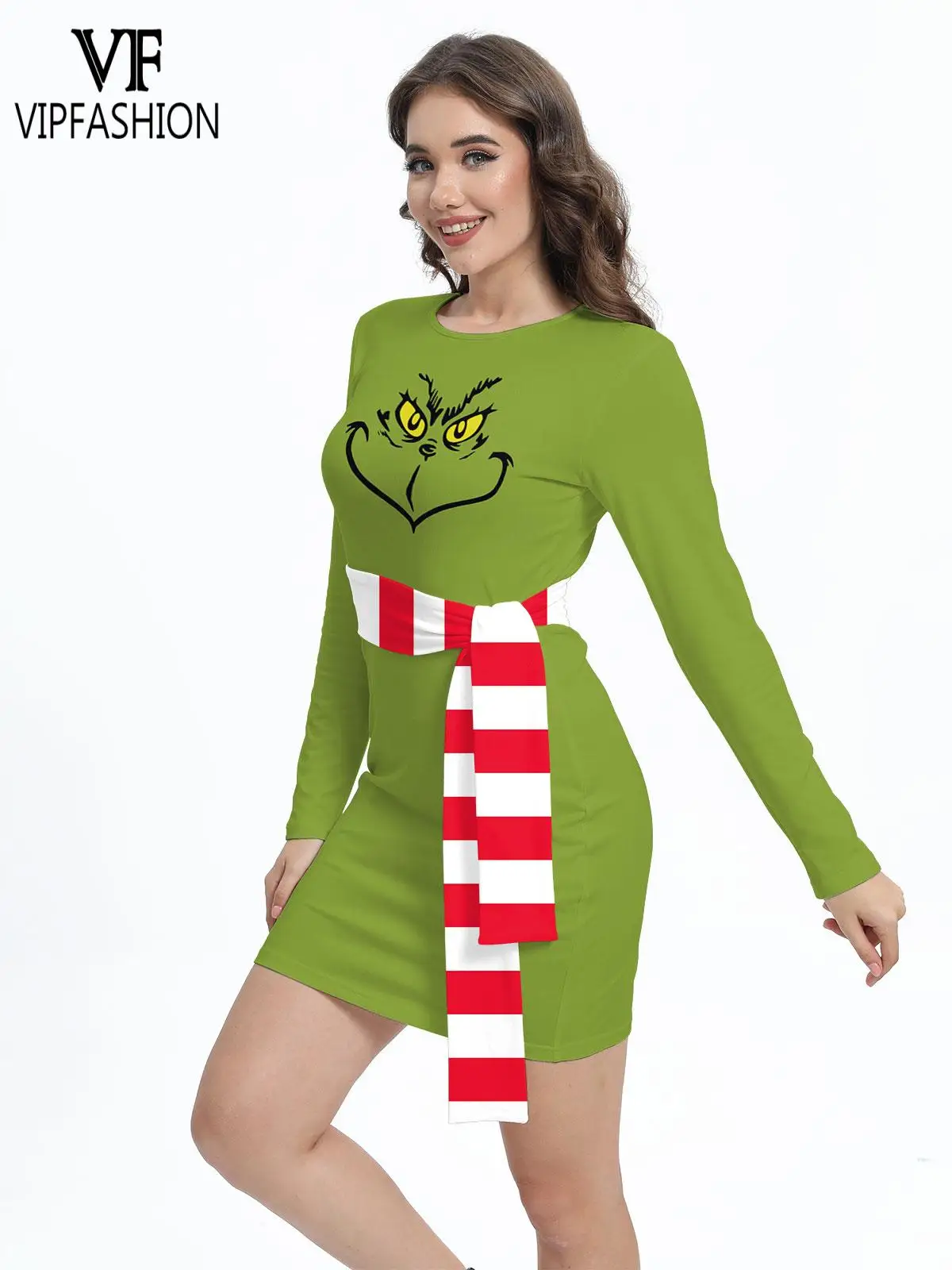 Moda vip feliz natal vestido para mulheres cabelo verde monstro impressão leggings fantasia cosplay traje vestido de festa manga longa topo