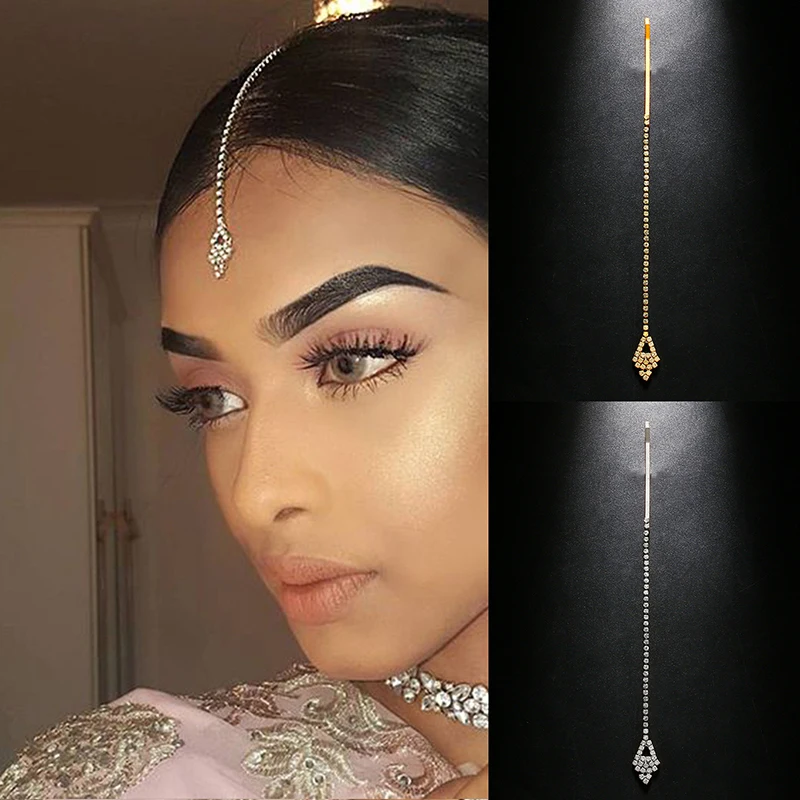 Geometric Zircon Forehead Chain Women Indian Wedding Jewelry Rhinestone Headband Hair Accessories Bride Hair Chain