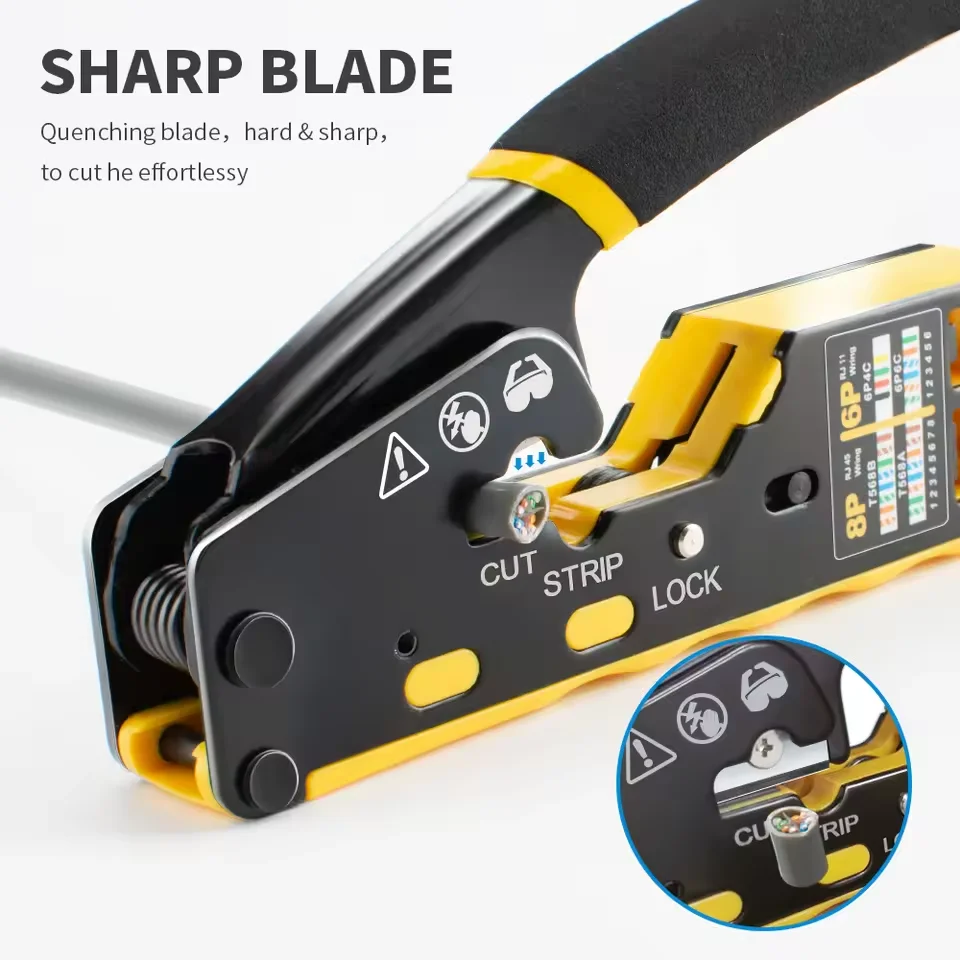 SUMMITOP RJ45 Crimp Tool Pass Through Ethernet Crimping Tool For Cat5 Cat5e Cat6 8P8C Connector 8P6P RJ11 Connectors
