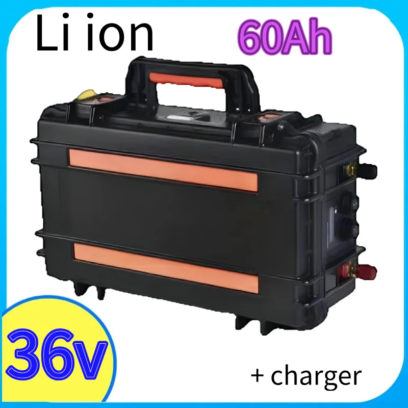 

waterproof 36v 60ah lithium ion battery BMS li ion for 2000w 1500w Bike scooter boat EV Tricycle inverter +5A charger